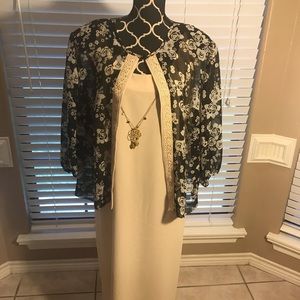 Cream maxi dress with black jacket
